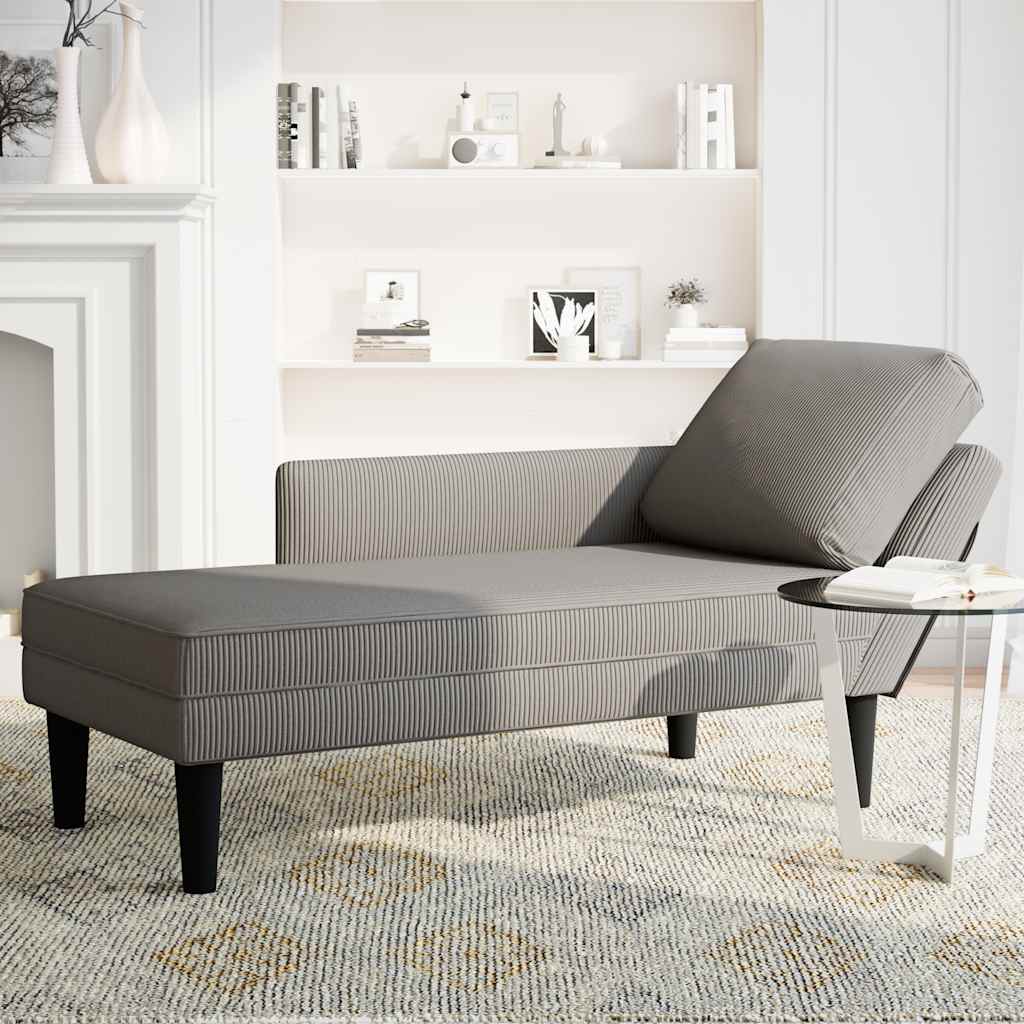 Chaiselongue mit Kissen Hellgrau Cordstoff