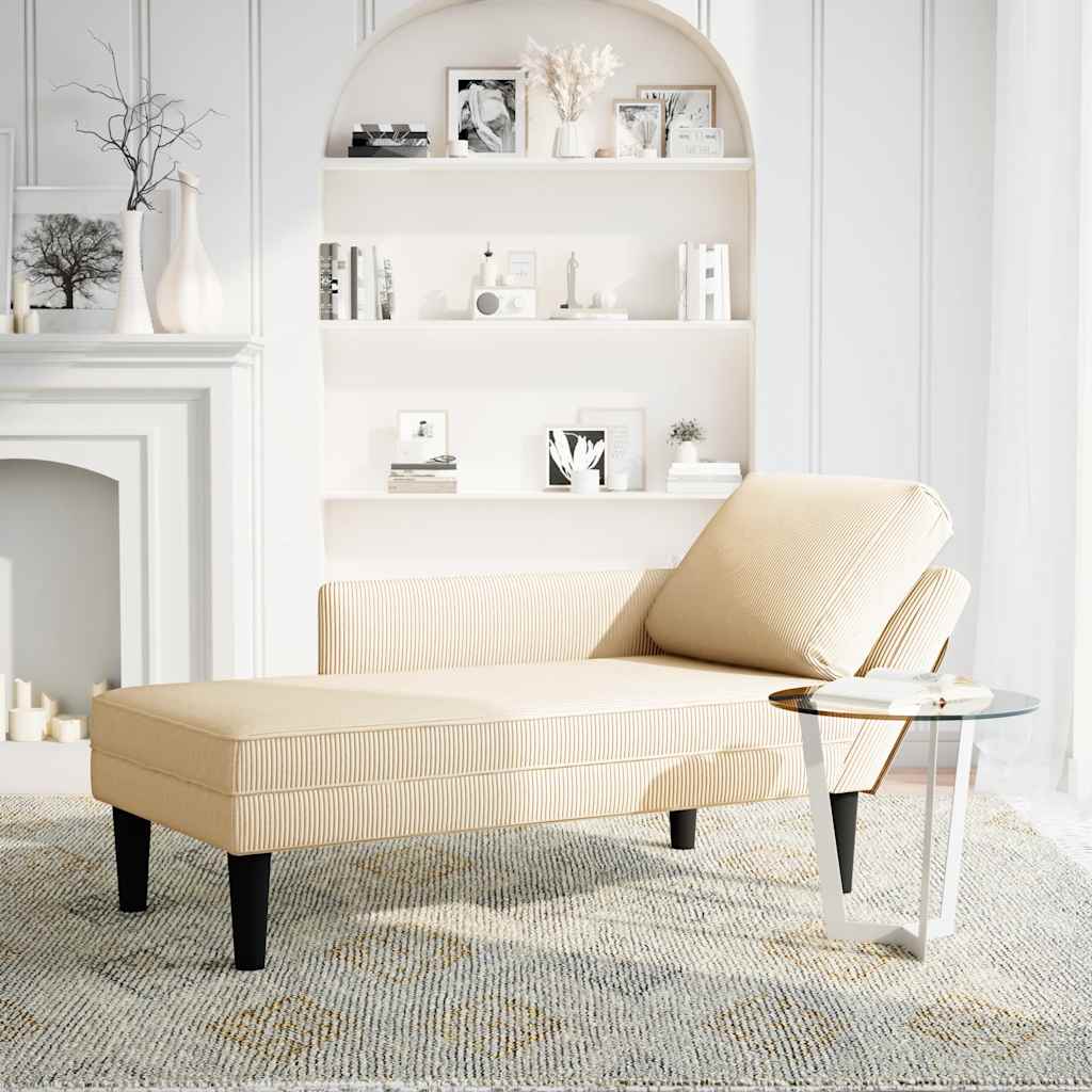 Chaiselongue mit Kissen Creme Cordstoff