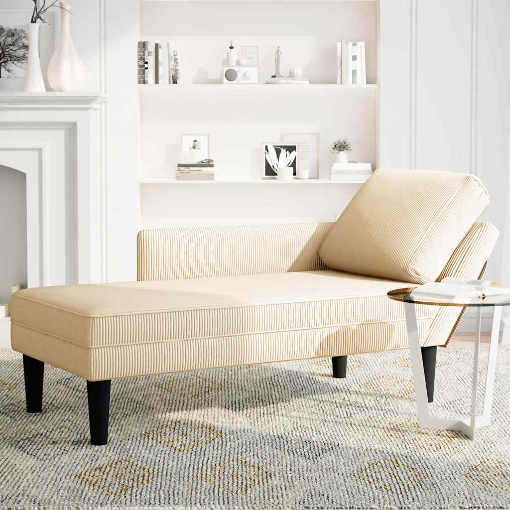 Chaiselongue mit Kissen Creme Cordstoff