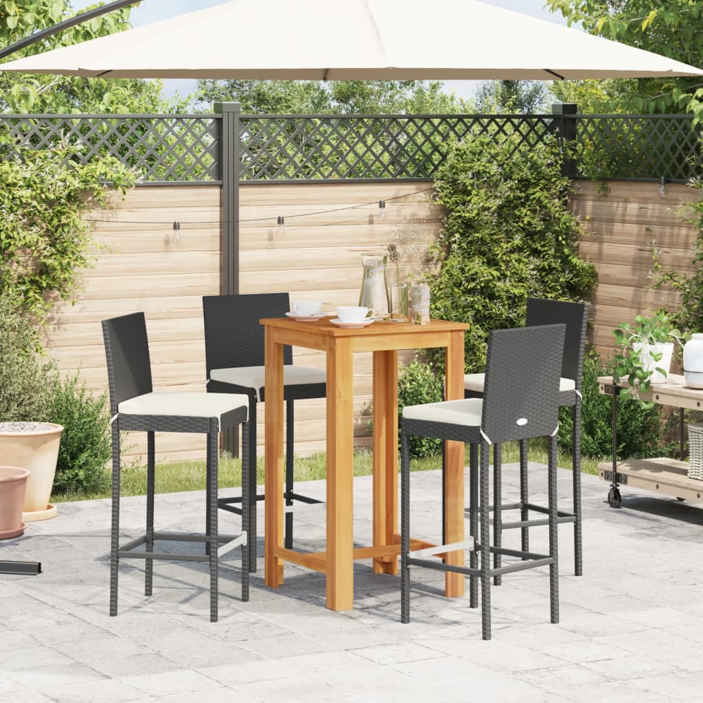 Ensemble de bar de jardin 5 pièces en bois d'acacia massif noir et polyrotin