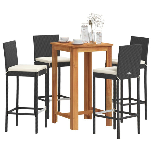 Ensemble de bar de jardin 5 pièces en bois d'acacia massif noir et polyrotin