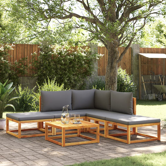 6-piece garden sofa set with cushions made of solid acacia wood