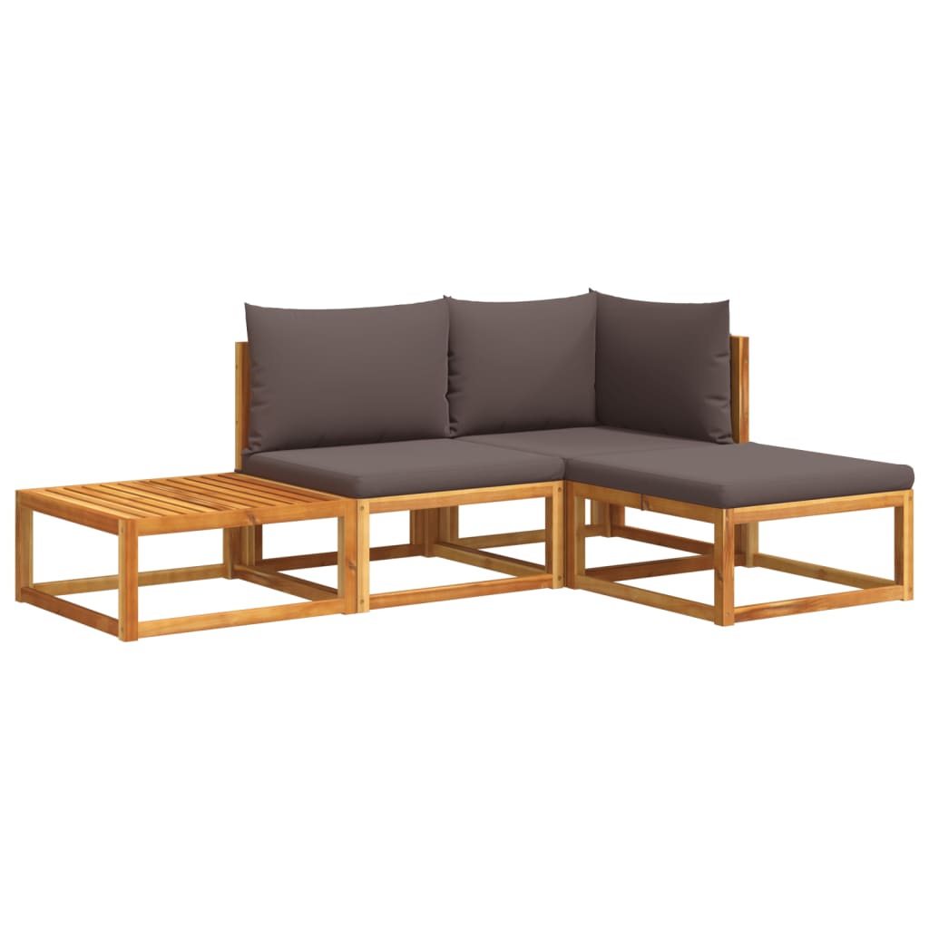 4-piece garden sofa set with cushions made of solid acacia wood