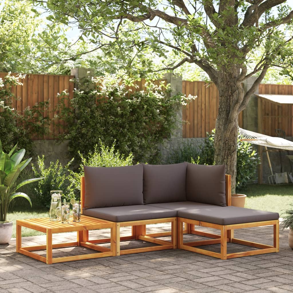 4-piece garden sofa set with cushions made of solid acacia wood