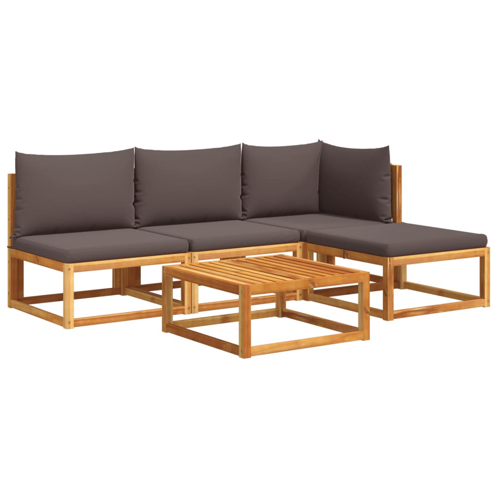 5-piece garden sofa set with cushions made of solid acacia wood
