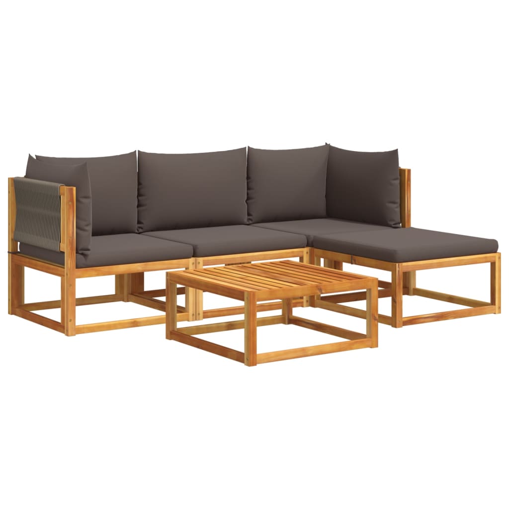 5-piece garden sofa set with cushions made of solid acacia wood
