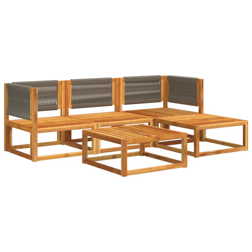 5-piece garden sofa set with cushions made of solid acacia wood