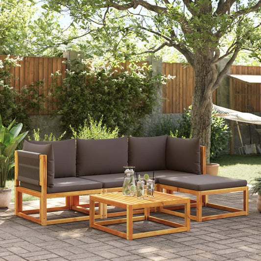 5-piece garden sofa set with cushions made of solid acacia wood