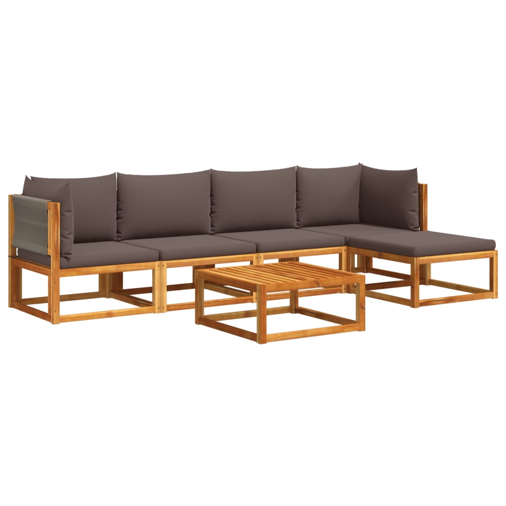 6-piece garden sofa set with cushions made of solid acacia wood