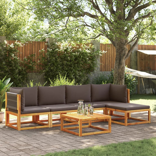 6-piece garden sofa set with cushions made of solid acacia wood