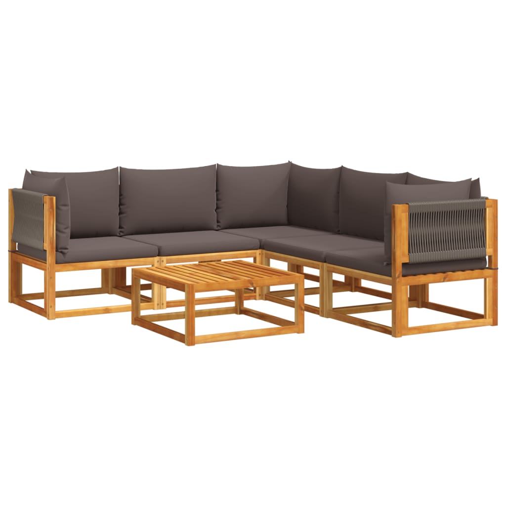 6-piece garden sofa set with cushions made of solid acacia wood