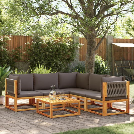 6-piece garden sofa set with cushions made of solid acacia wood