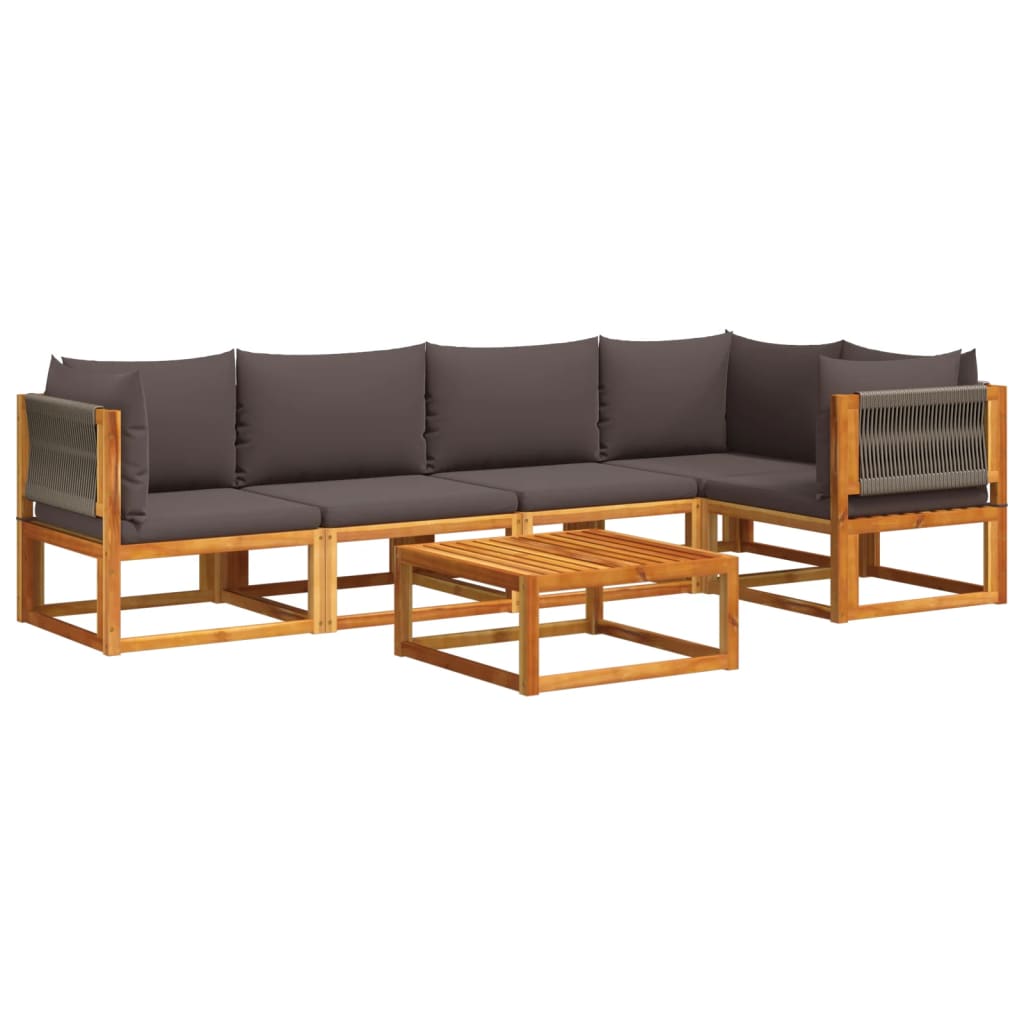 6-piece garden sofa set with cushions made of solid acacia wood