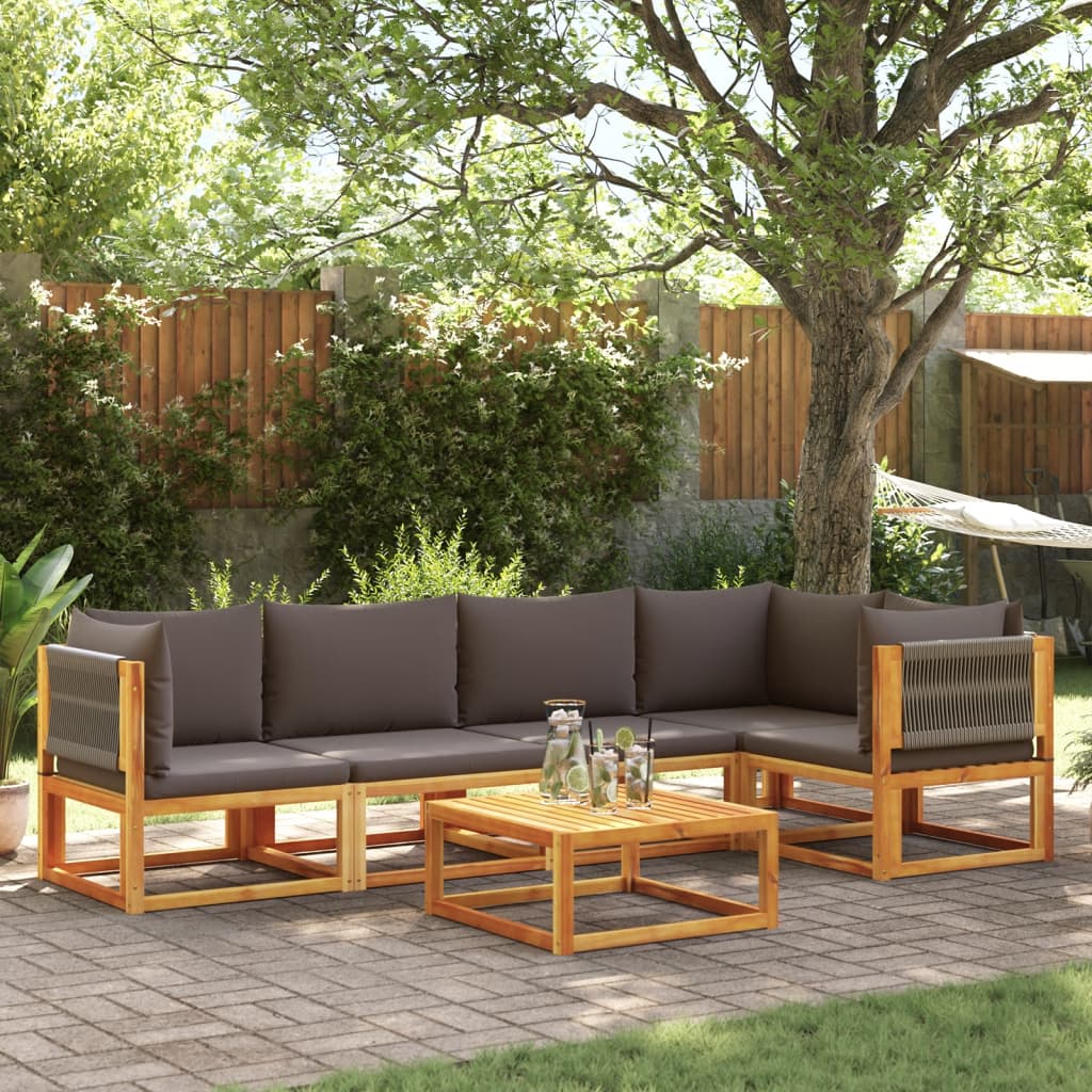 6-piece garden sofa set with cushions made of solid acacia wood