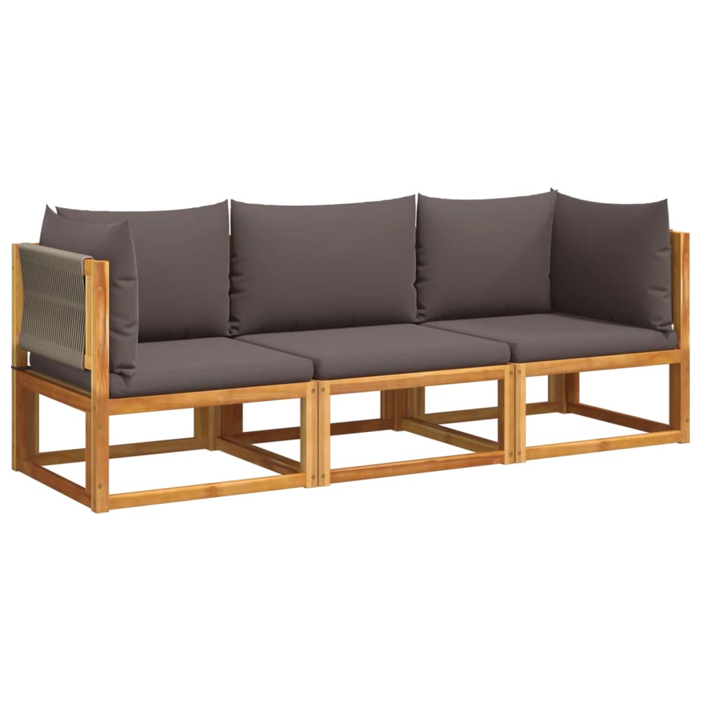 3-piece garden sofa set with cushions solid acacia wood