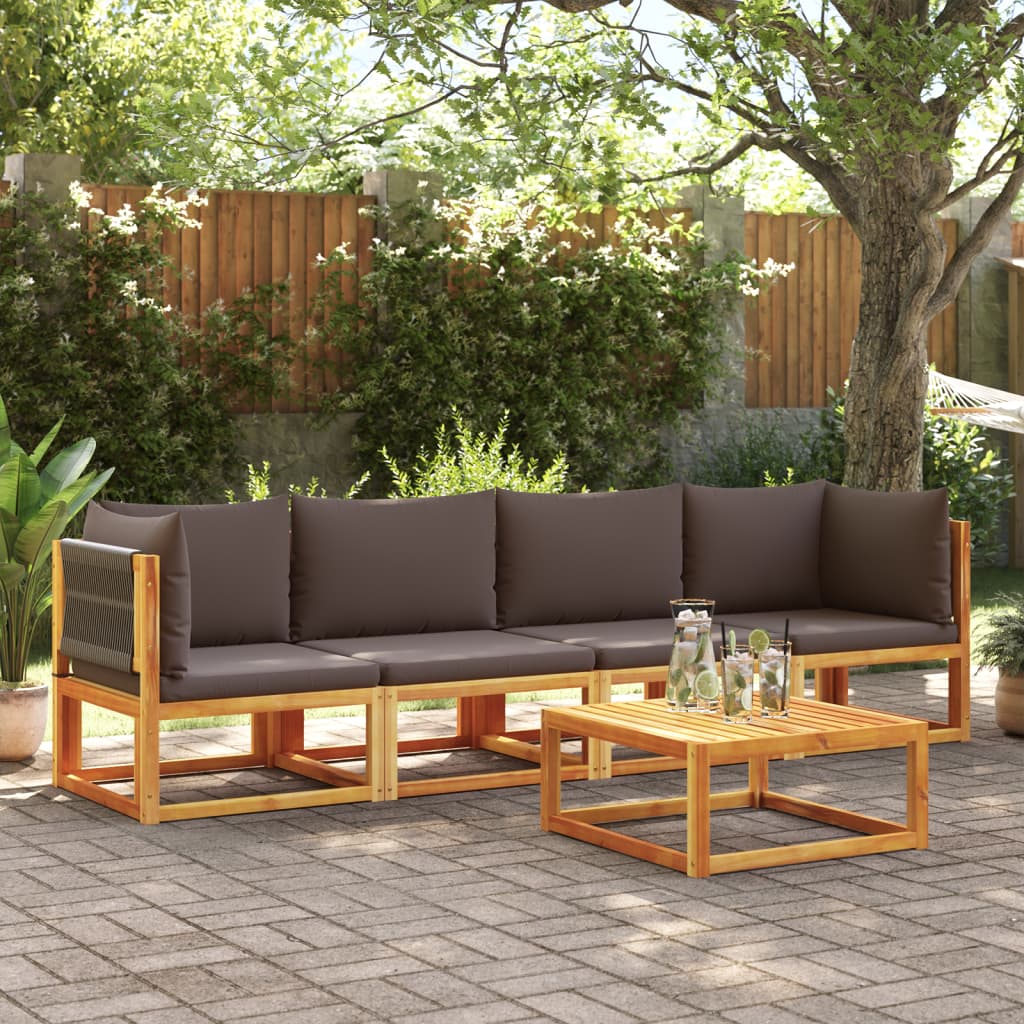 4-piece garden sofa set with cushions made of solid acacia wood