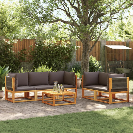 6-piece garden sofa set with cushions made of solid acacia wood