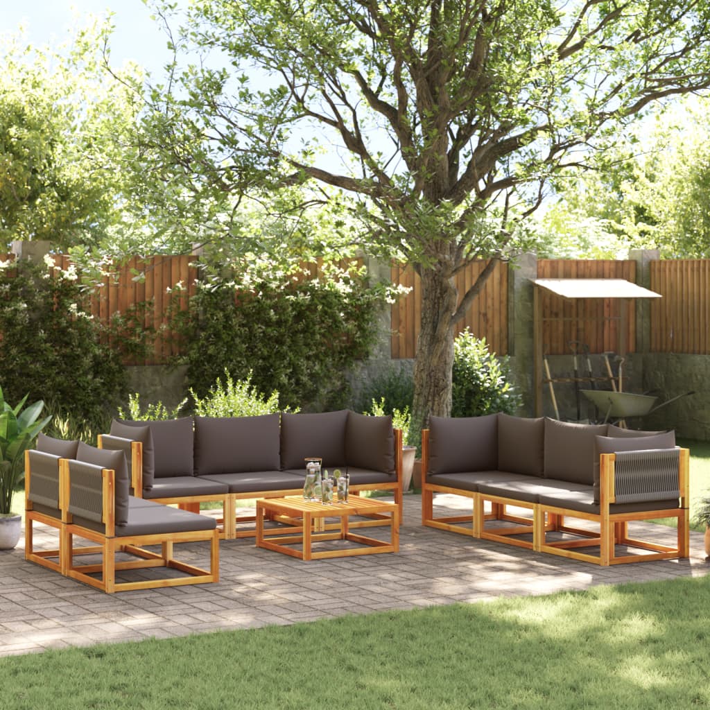 9-piece garden sofa set with cushions made of solid acacia wood