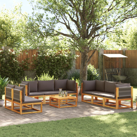 9-piece garden sofa set with cushions made of solid acacia wood