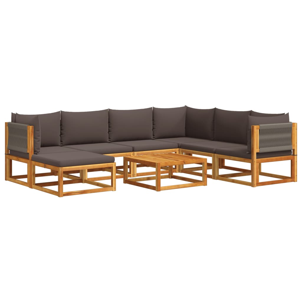 8-piece garden sofa set with cushions made of solid acacia wood