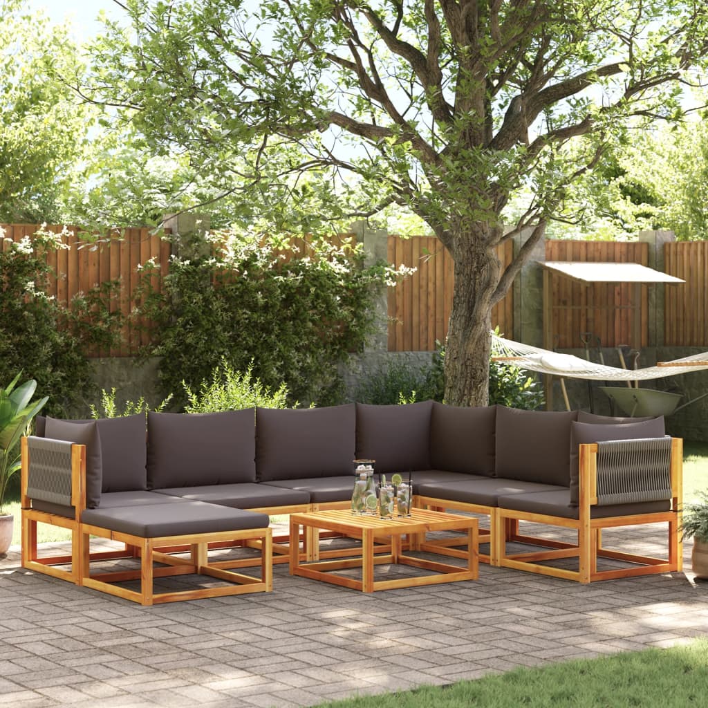 8-piece garden sofa set with cushions made of solid acacia wood