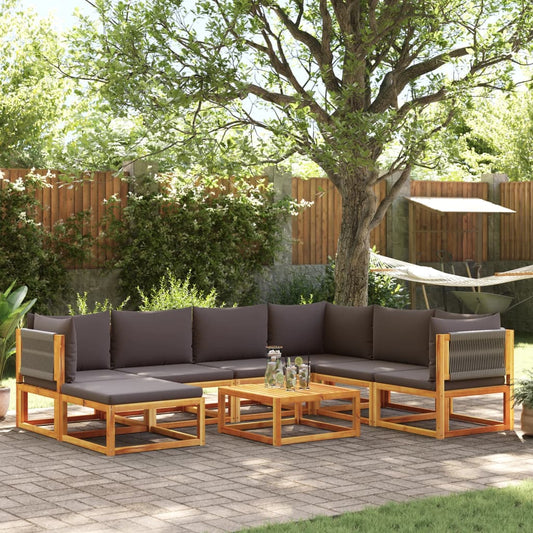 8-piece garden sofa set with cushions made of solid acacia wood