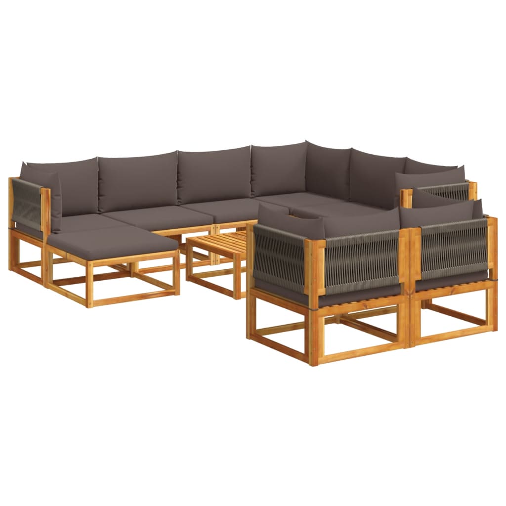 10-piece garden sofa set with cushions made of solid acacia wood