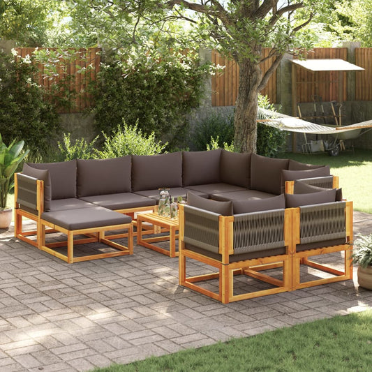 10-piece garden sofa set with cushions made of solid acacia wood
