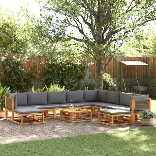 11-piece garden sofa set with cushions made of solid acacia wood