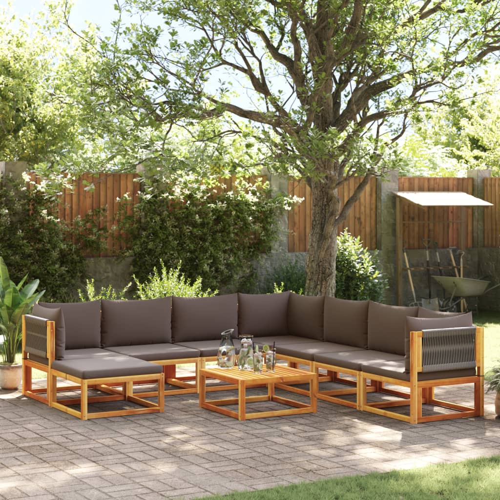 9-piece garden sofa set with cushions made of solid acacia wood