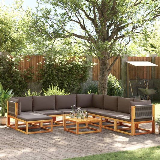 9-piece garden sofa set with cushions made of solid acacia wood
