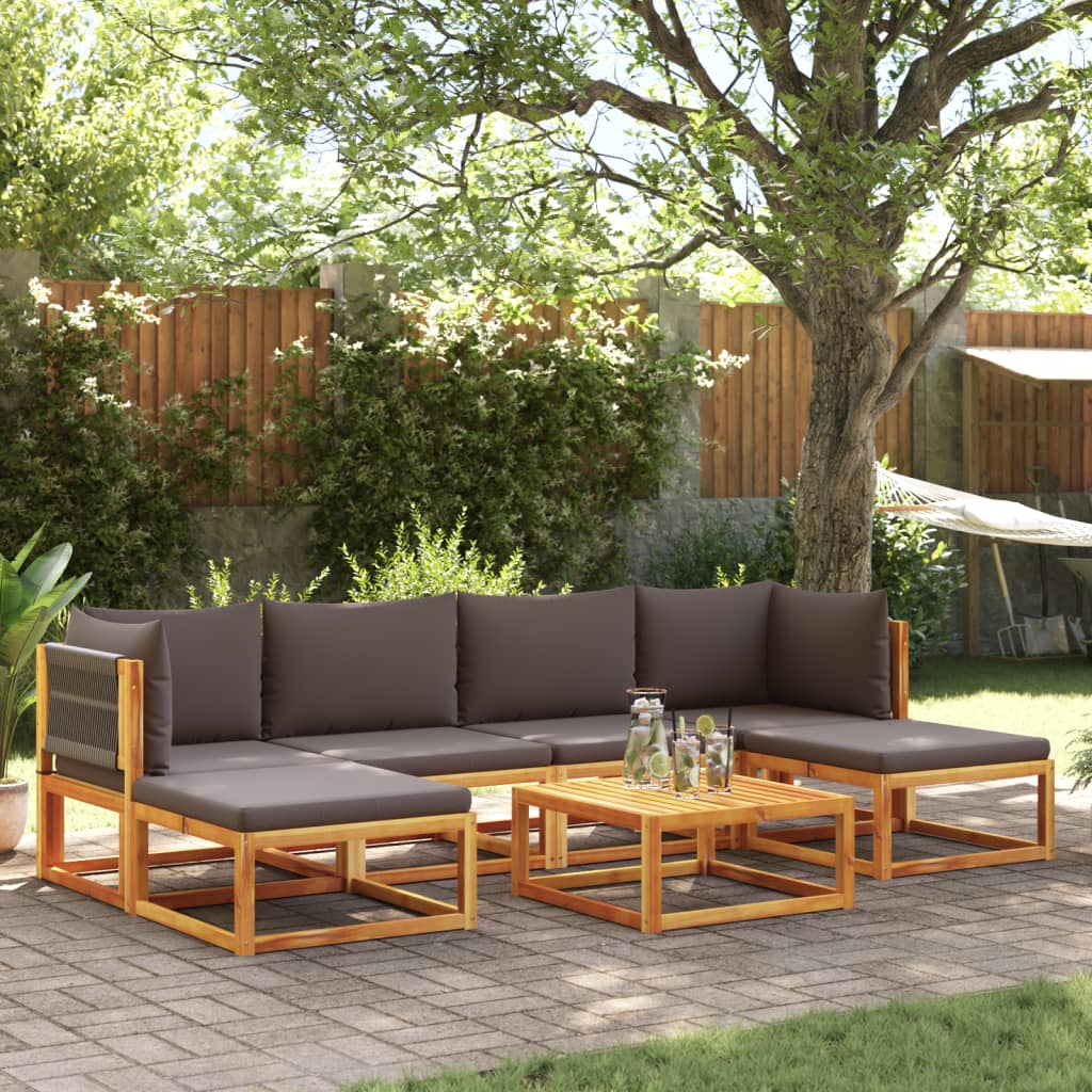 7-piece garden sofa set with cushions made of solid acacia wood