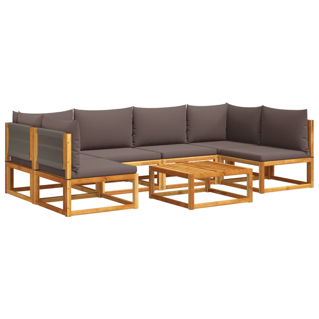 7-piece garden sofa set with cushions made of solid acacia wood