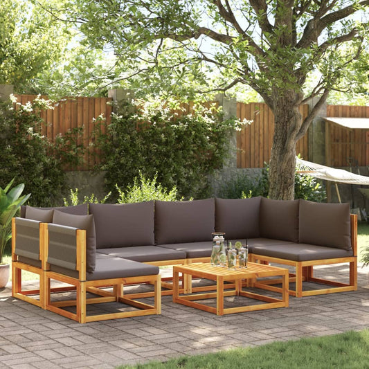 7-piece garden sofa set with cushions made of solid acacia wood
