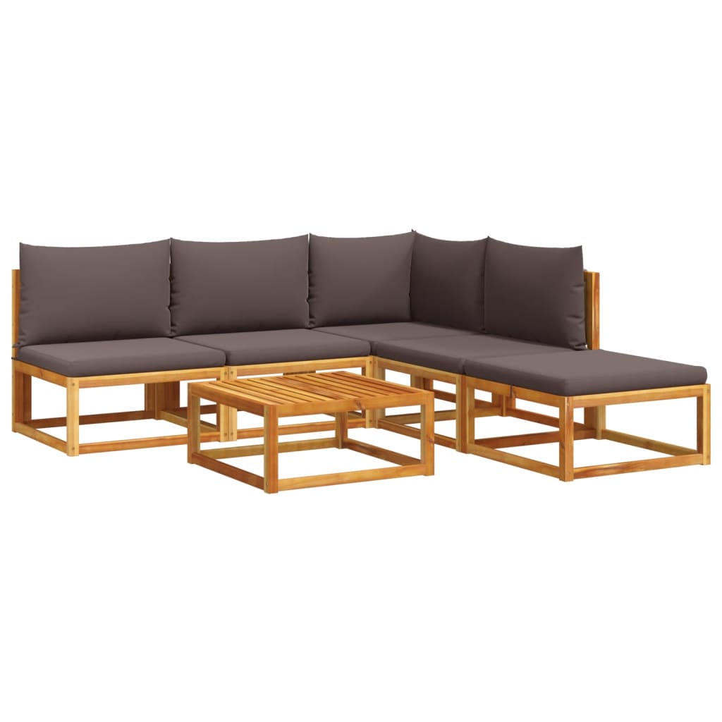 6-piece garden sofa set with cushions made of solid acacia wood