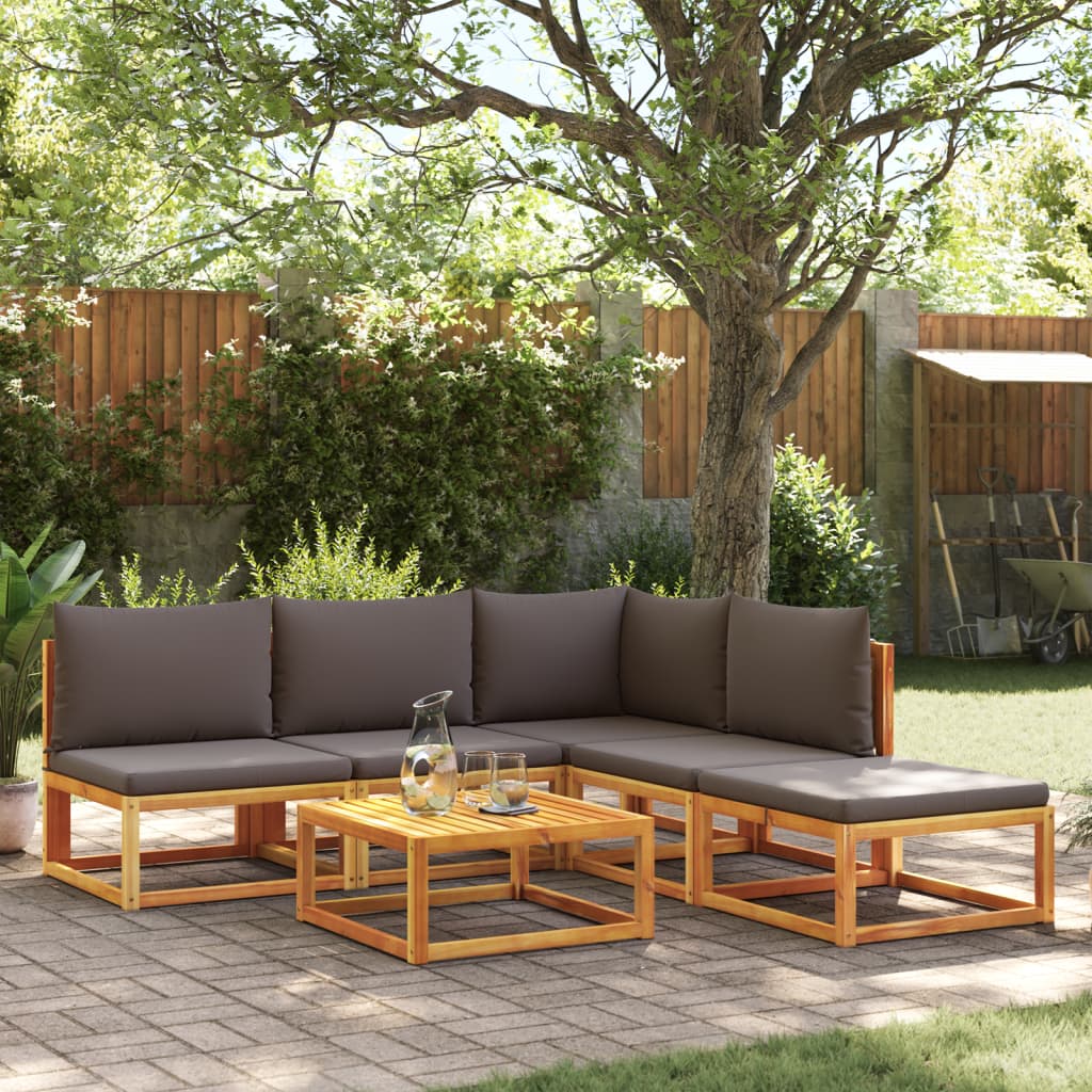6-piece garden sofa set with cushions made of solid acacia wood
