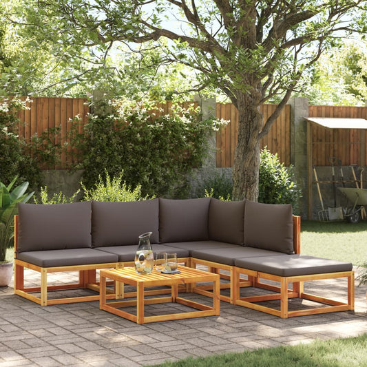6-piece garden sofa set with cushions made of solid acacia wood