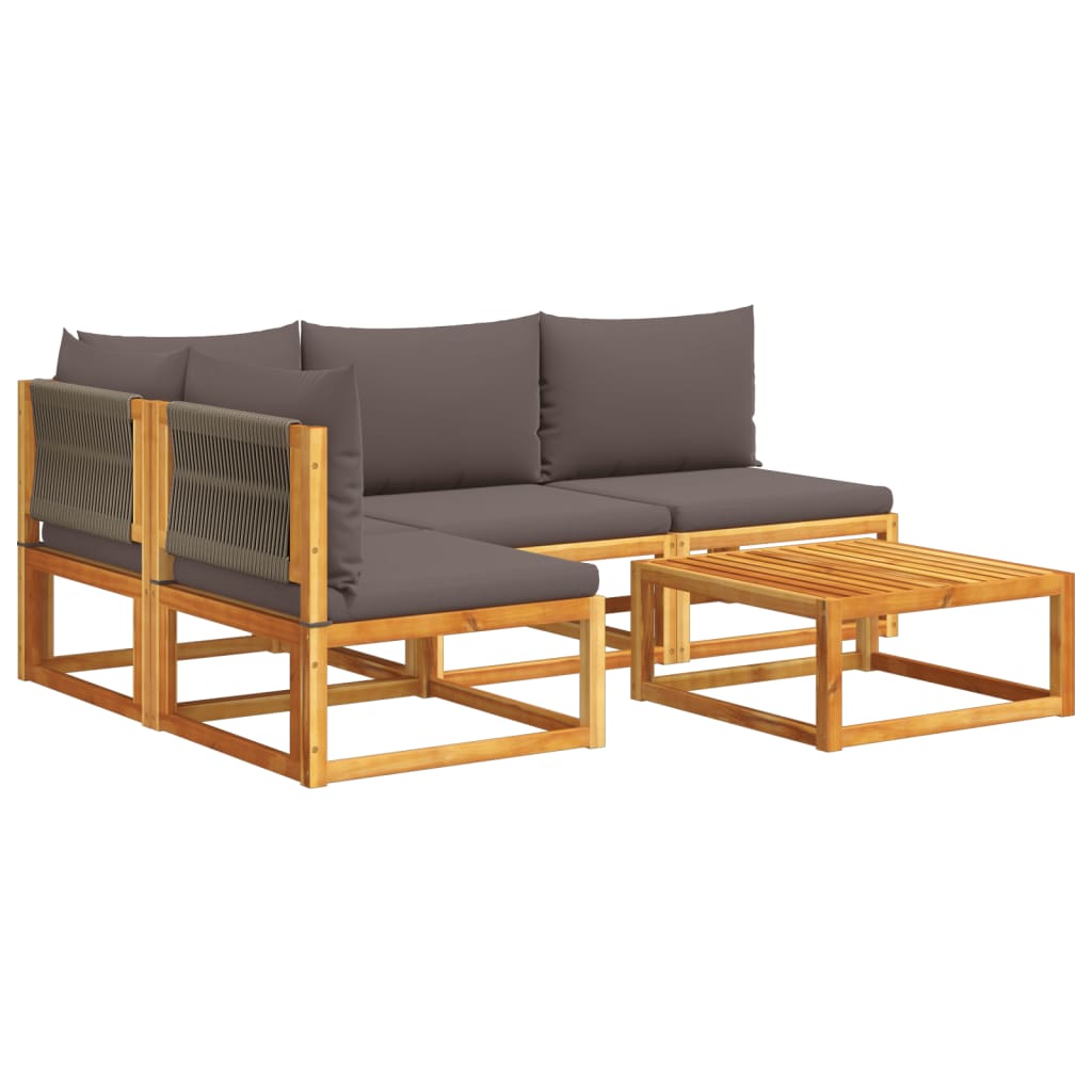 5-piece garden sofa set with cushions made of solid acacia wood