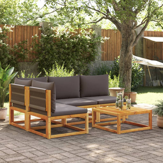 5-piece garden sofa set with cushions made of solid acacia wood