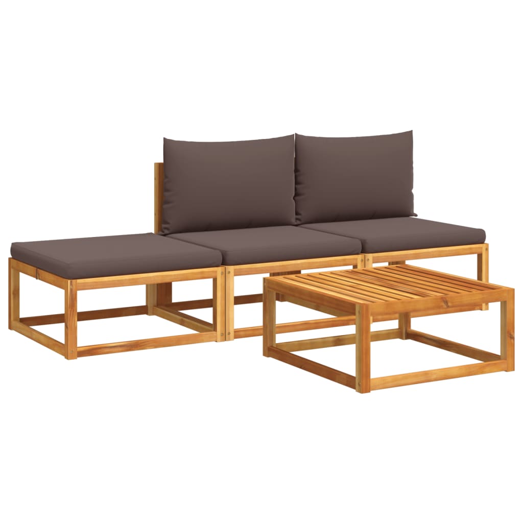 4-piece garden sofa set with cushions made of solid acacia wood