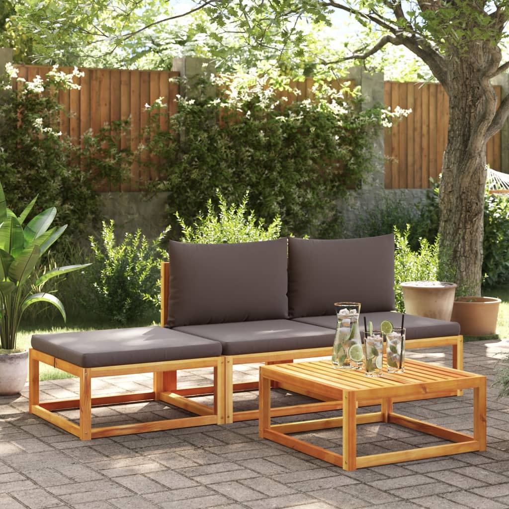 4-piece garden sofa set with cushions made of solid acacia wood