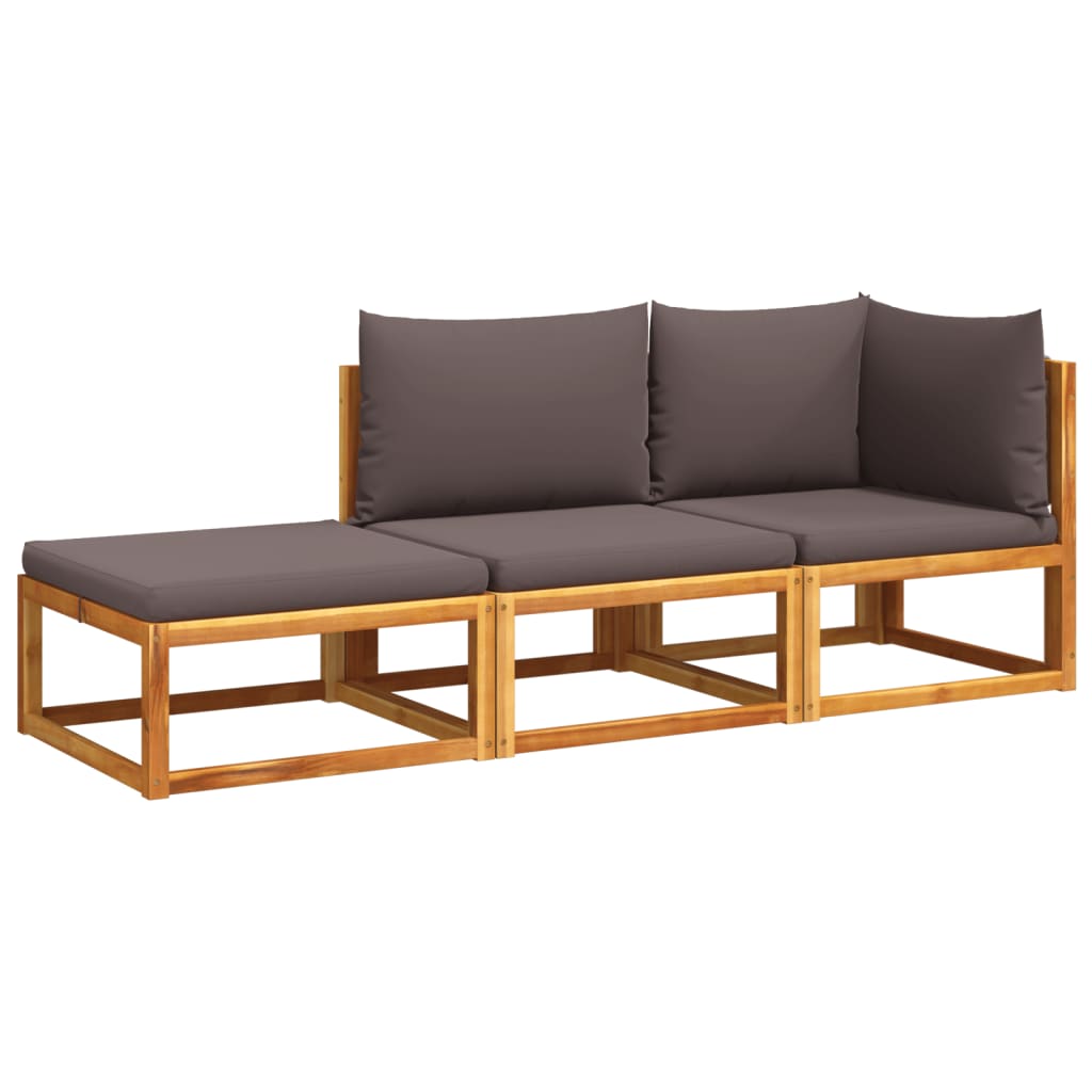 3-piece garden sofa set with cushions solid acacia wood