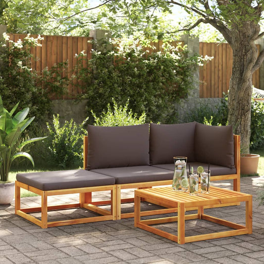 3-piece garden sofa set with cushions solid acacia wood