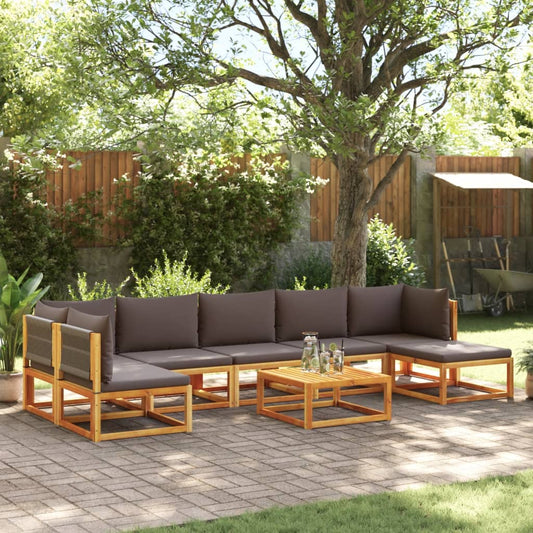 8-piece garden sofa set with cushions made of solid acacia wood