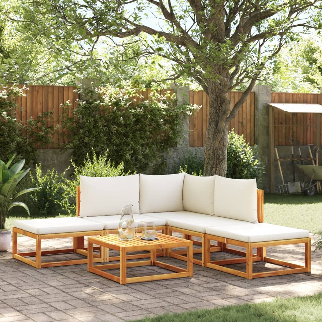 6-piece garden sofa set with cushions made of solid acacia wood