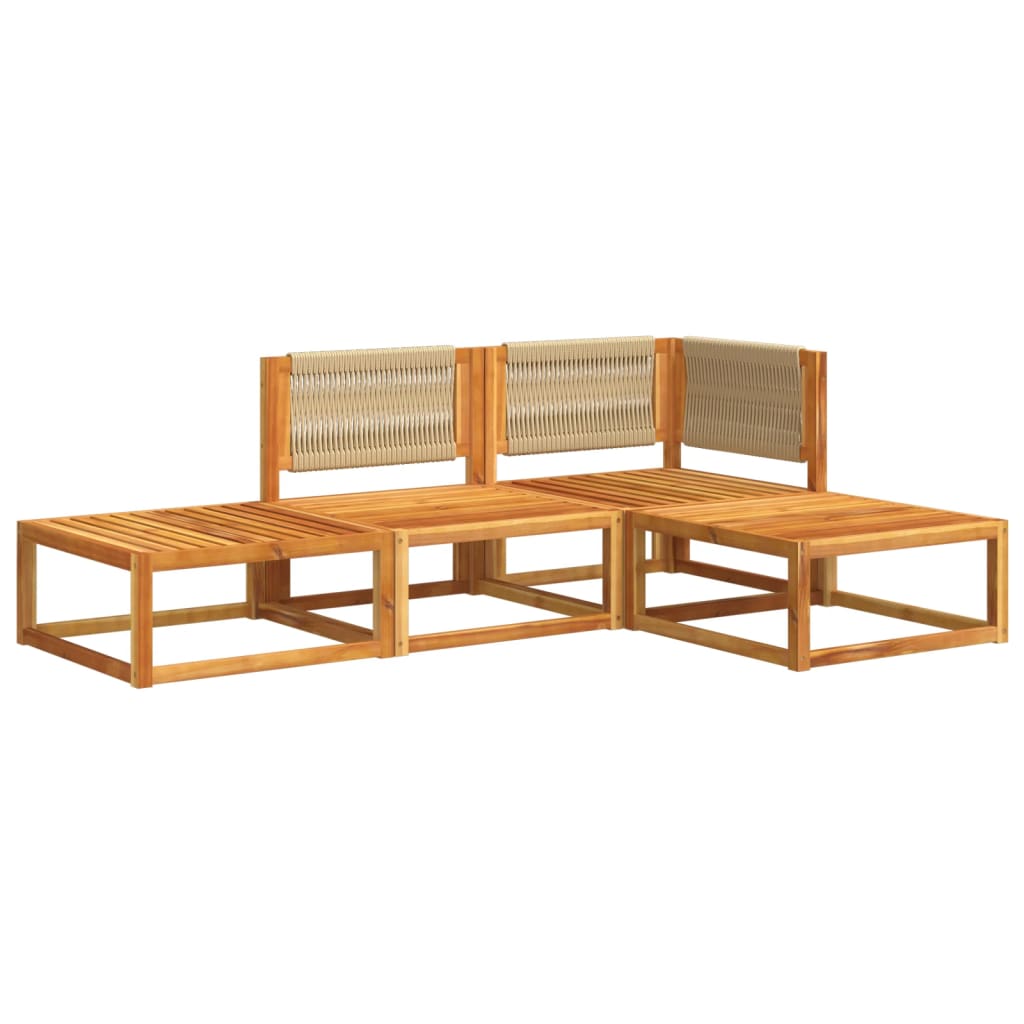 4-piece garden sofa set with cushions made of solid acacia wood