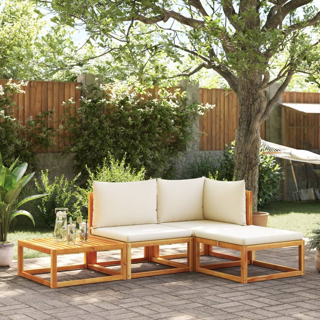 4-piece garden sofa set with cushions made of solid acacia wood