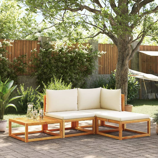 4-piece garden sofa set with cushions made of solid acacia wood