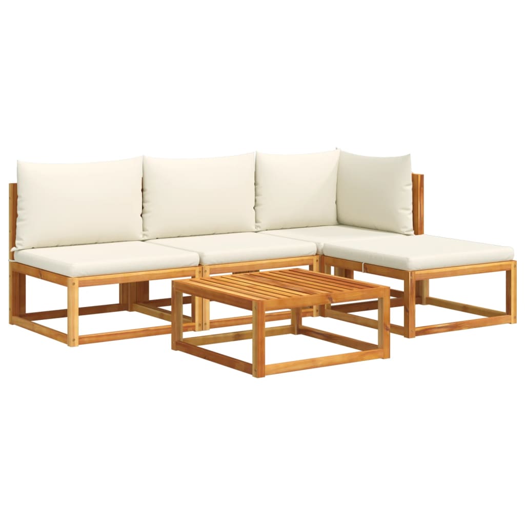 5-piece garden sofa set with cushions made of solid acacia wood