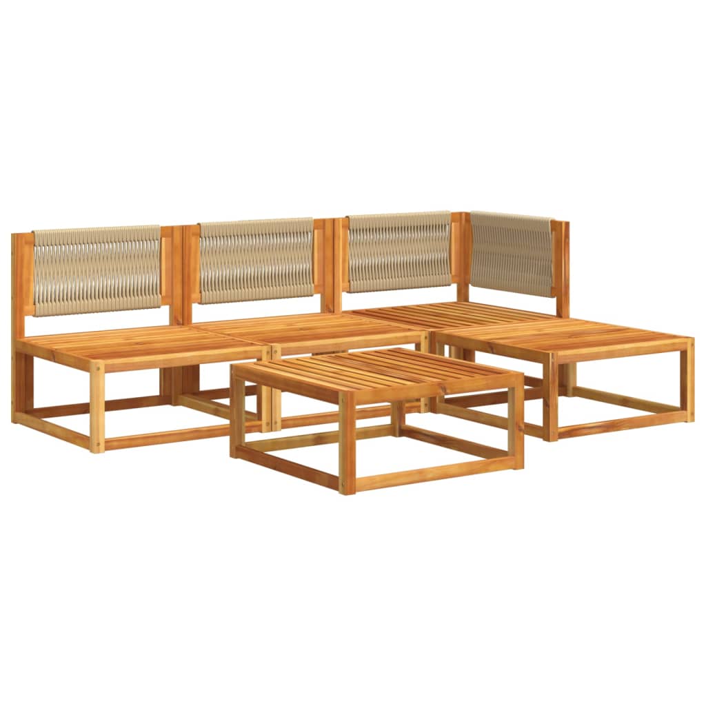 5-piece garden sofa set with cushions made of solid acacia wood